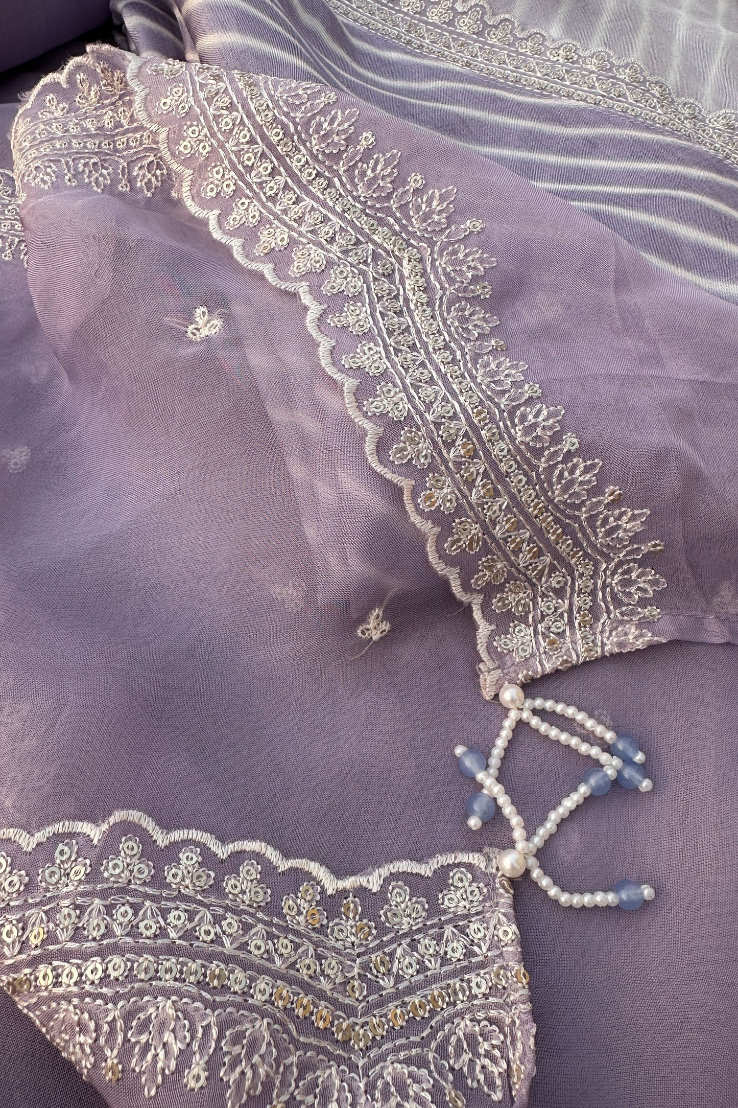 Lavender Chinon 3 Piece  Unstitched Suit Set