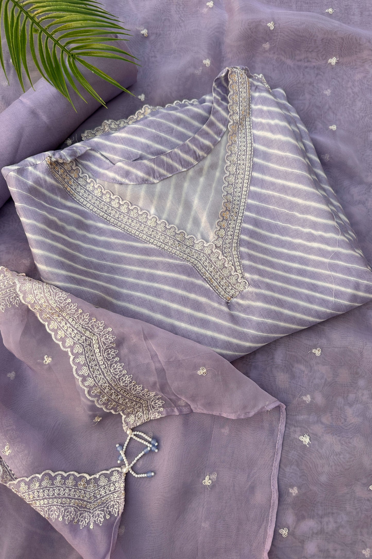 Lavender Chinon 3 Piece  Unstitched Suit Set