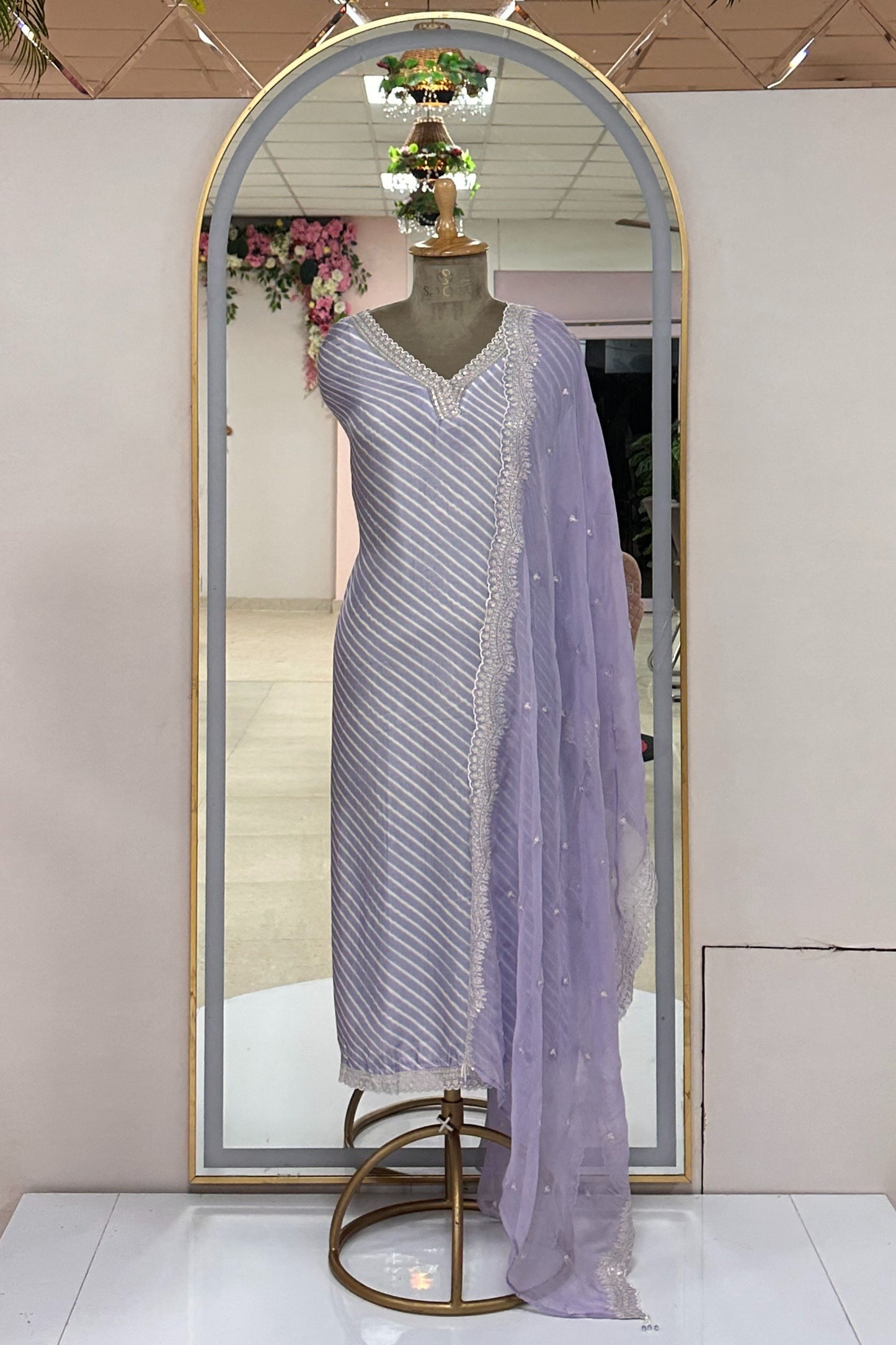 Lavender Chinon 3 Piece  Unstitched Suit Set