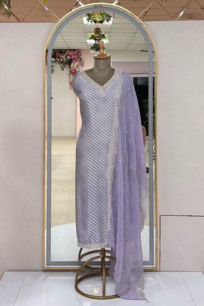 Lavender Chinon 3 Piece  Unstitched Suit Set