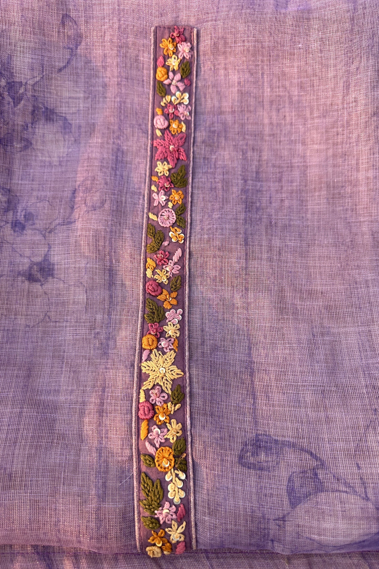 Linen Silk kantha french knot embroidered Unstitched Suit Set