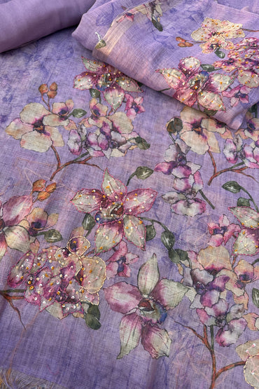 Linen Silk kantha french knot embroidered Unstitched Suit Set