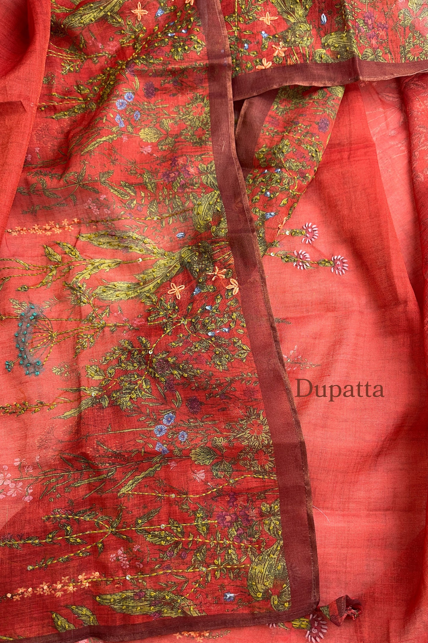 Linen Silk Red Semi-Stitched Suit