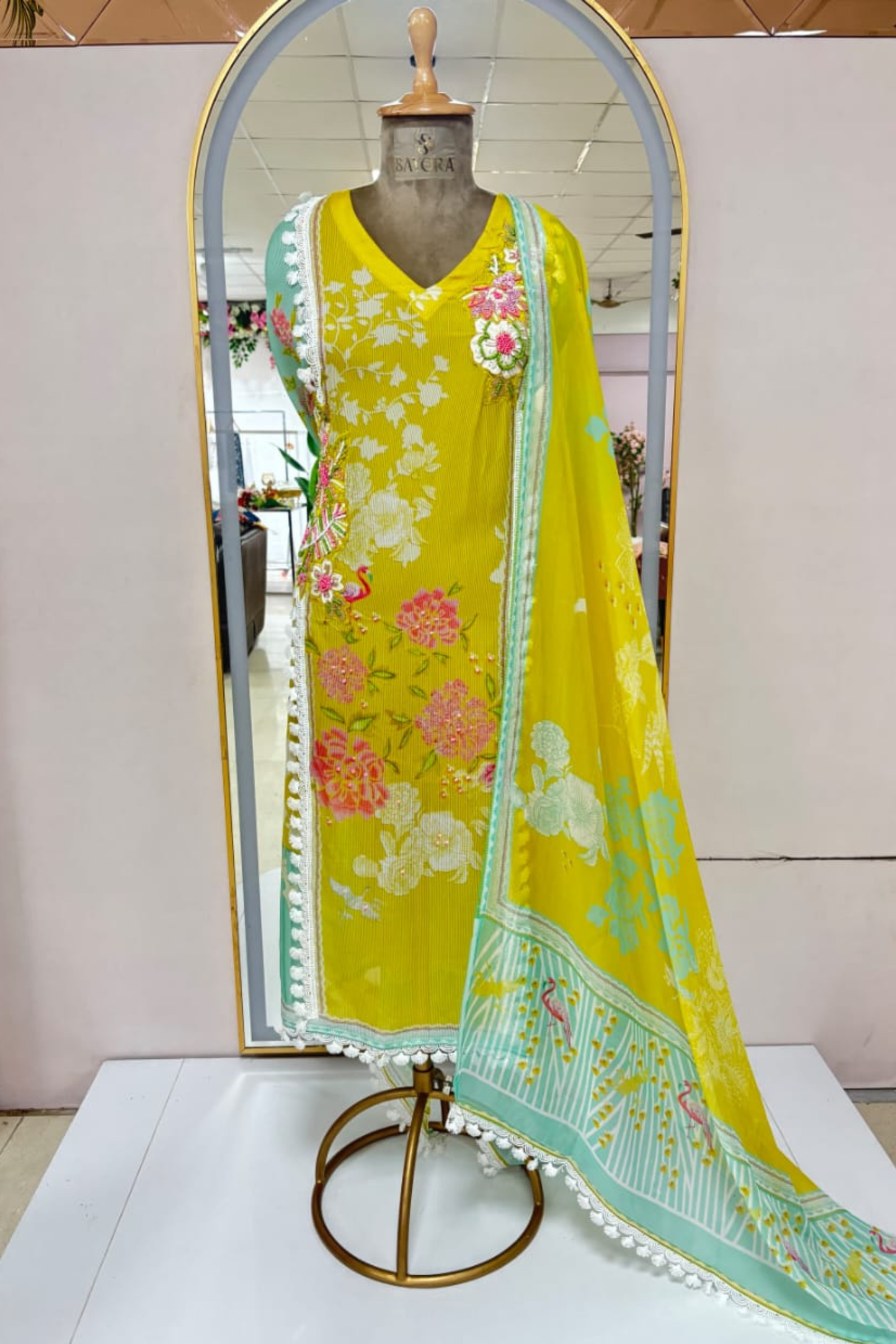 Multi-shade Pear Work 3 piece Unstitched Suit Set