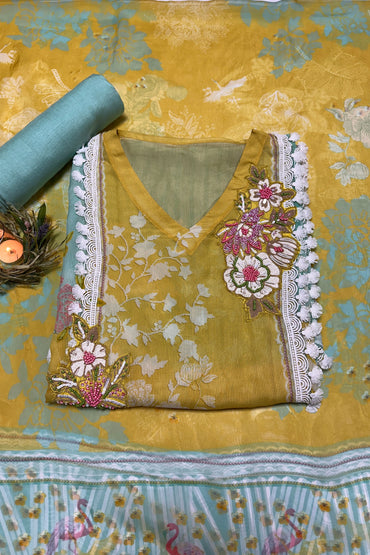 Multi-shade Pear Work 3 piece Unstitched Suit Set