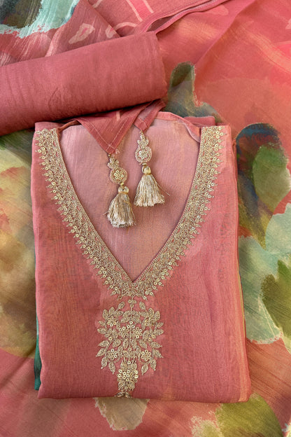 Muslin Silk Pink Digital Printed Hand Embroidered Unstitched Suit Set