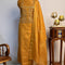Mustard Toned Mirror Handwork Tissue Unstitched Suit Set With Kantha Dupatta