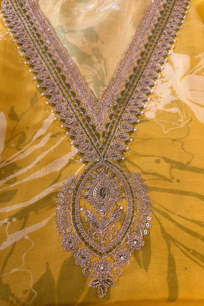 Mustard Yellow Chinon Party Wear Unstitched Suit Set