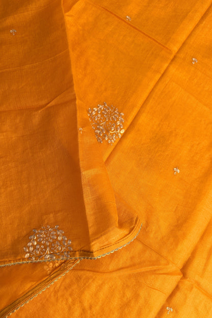 70 GM Chanderi Zardozi handwork Mustard Yellow Unstitched Suit Set