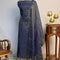 Navy Mirror Handwork Tissue Unstitched Suit Set With Kantha Dupatta