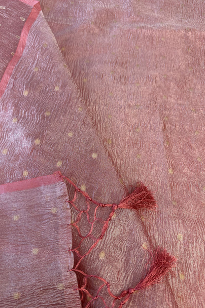 Pink Organza Tissue  hand embroidered Unstitched Suit with crushed organza dupatta