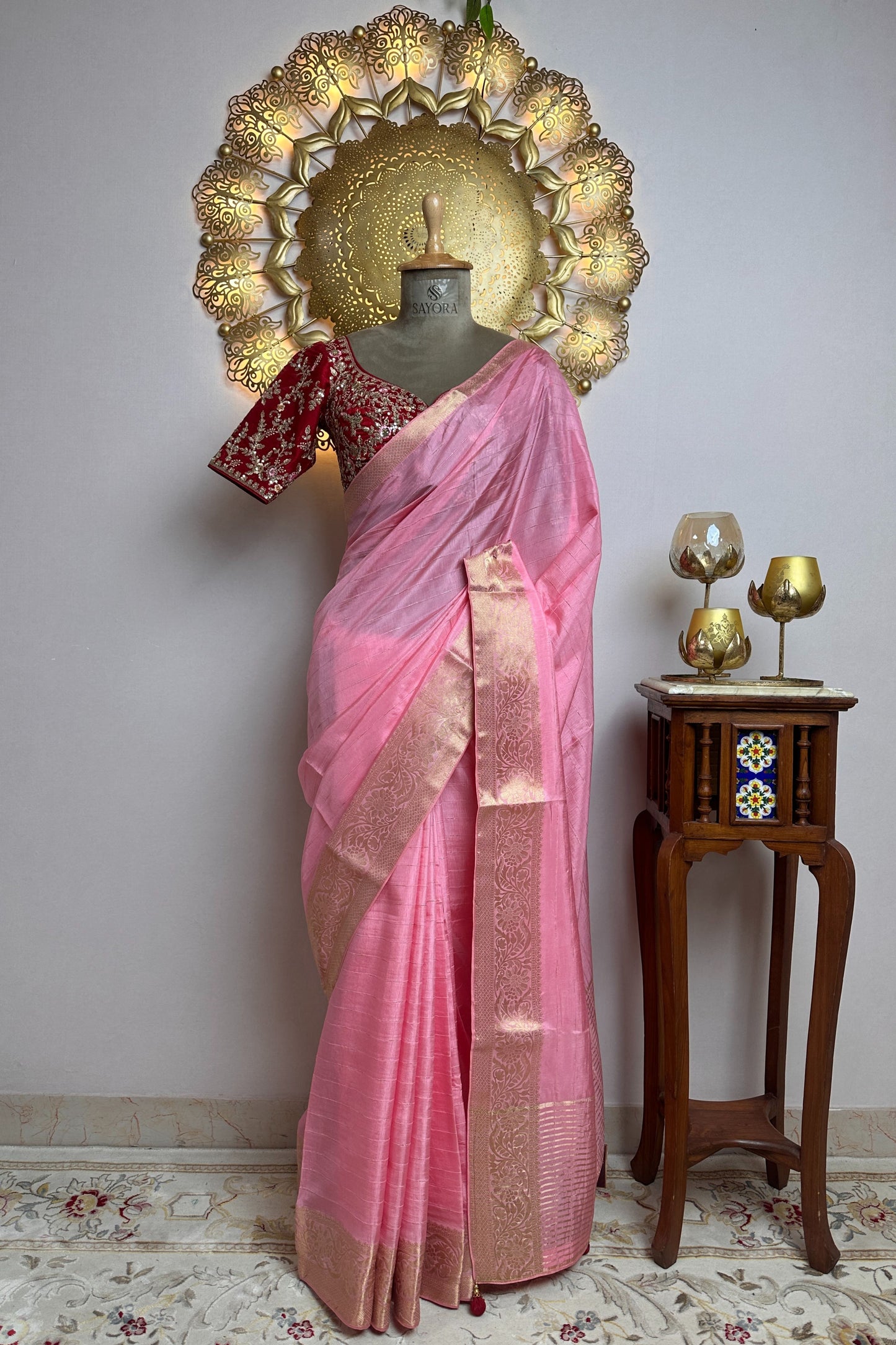 Pink Dola Silk Saree With Sabyasachi Inspired Blouse