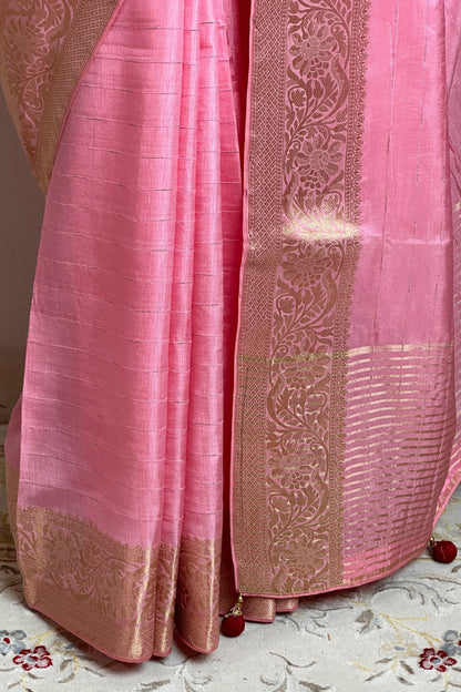 Pink Dola Silk Saree With Sabyasachi Inspired Blouse