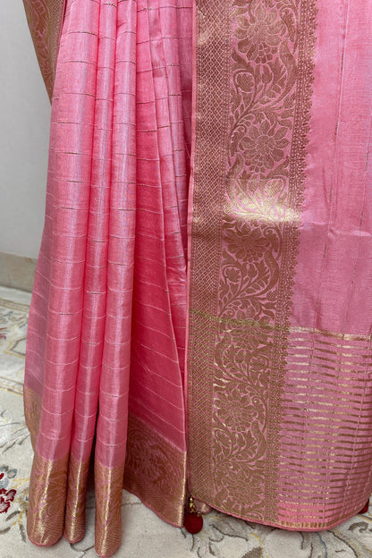 Pink Dola Silk Saree With Sabyasachi Inspired Blouse