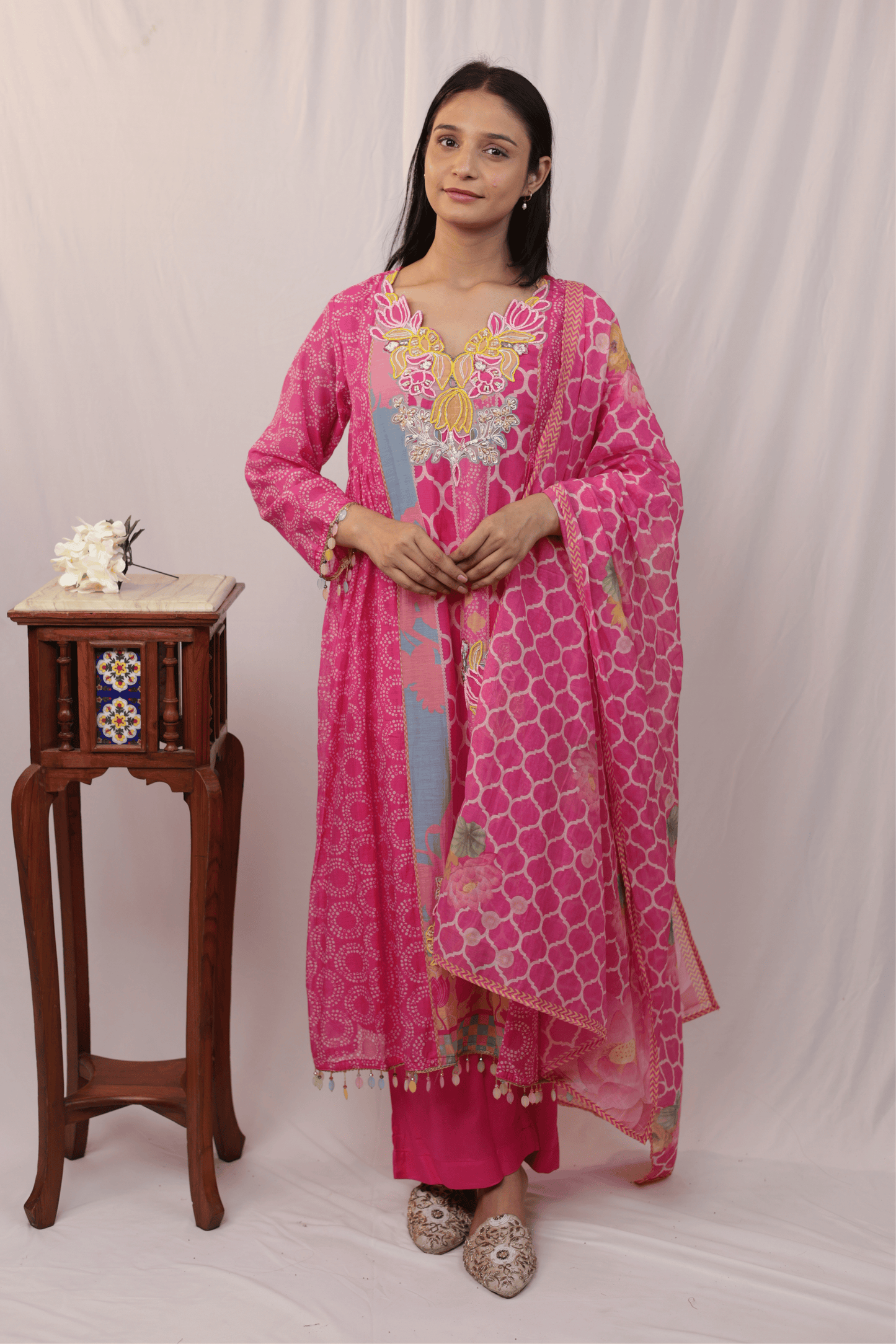 Pink beadwork special muslin suit