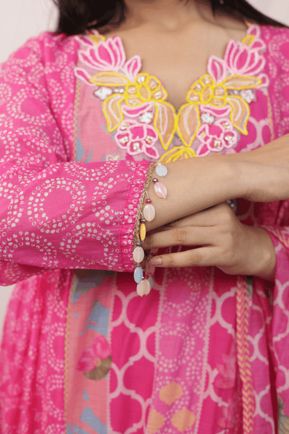 Pink beadwork special muslin suit