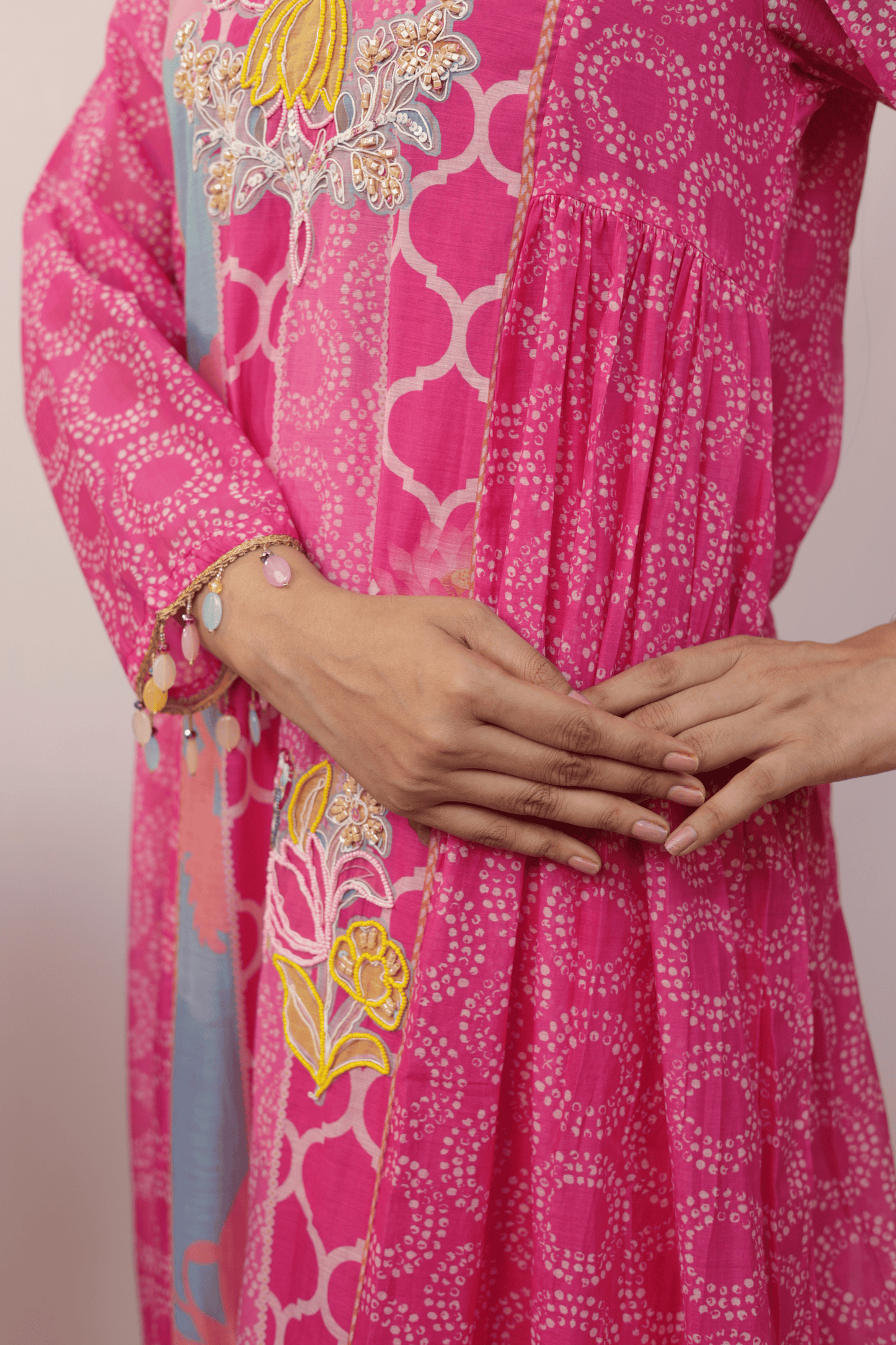Pink beadwork special muslin suit