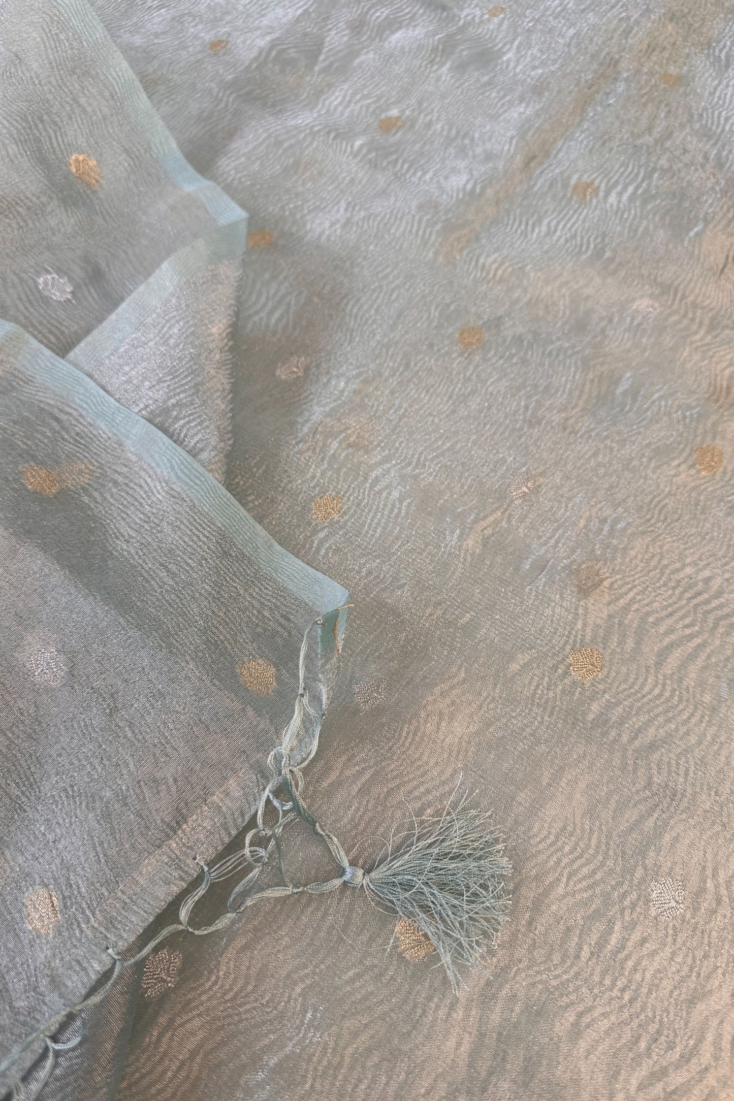 Powder Blue Banarasi Tissue Dear Hand Embroidered Unstitched Suit Set
