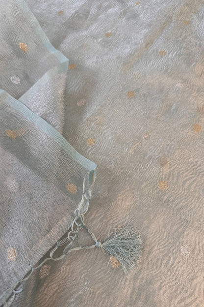 Powder Blue Banarasi Tissue Dear Hand Embroidered Unstitched Suit Set