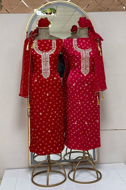 Rajasthani Bandhej  3 piece Unstitched Suit set