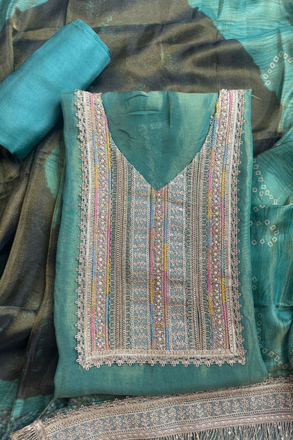 Rama green tissue silk Kiran lace unstitched suit