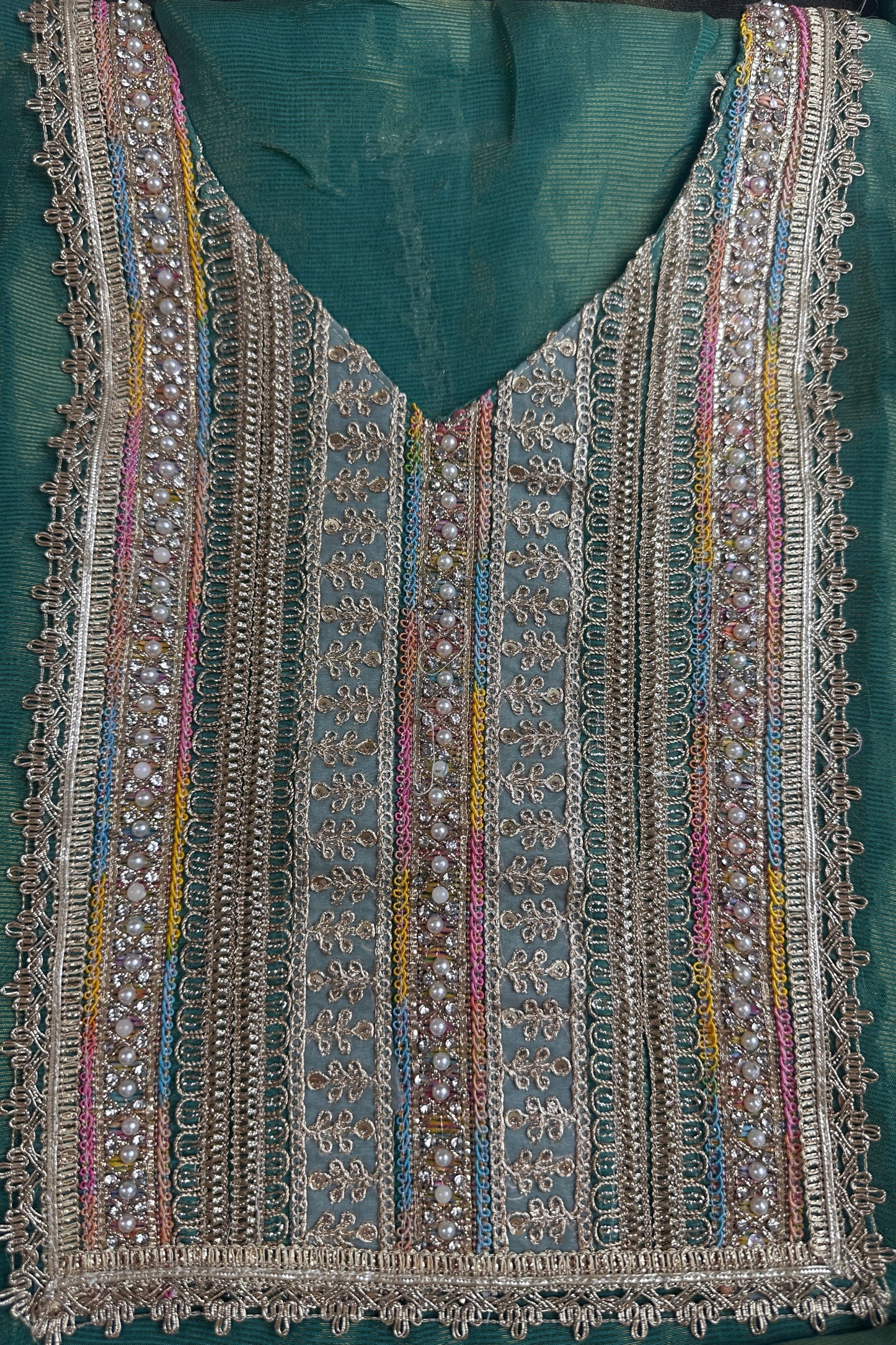 Rama green tissue silk Kiran lace unstitched suit