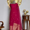 Rani Pink Chanderi Gold Zari Jamdani Weaving Unstitched suit Set