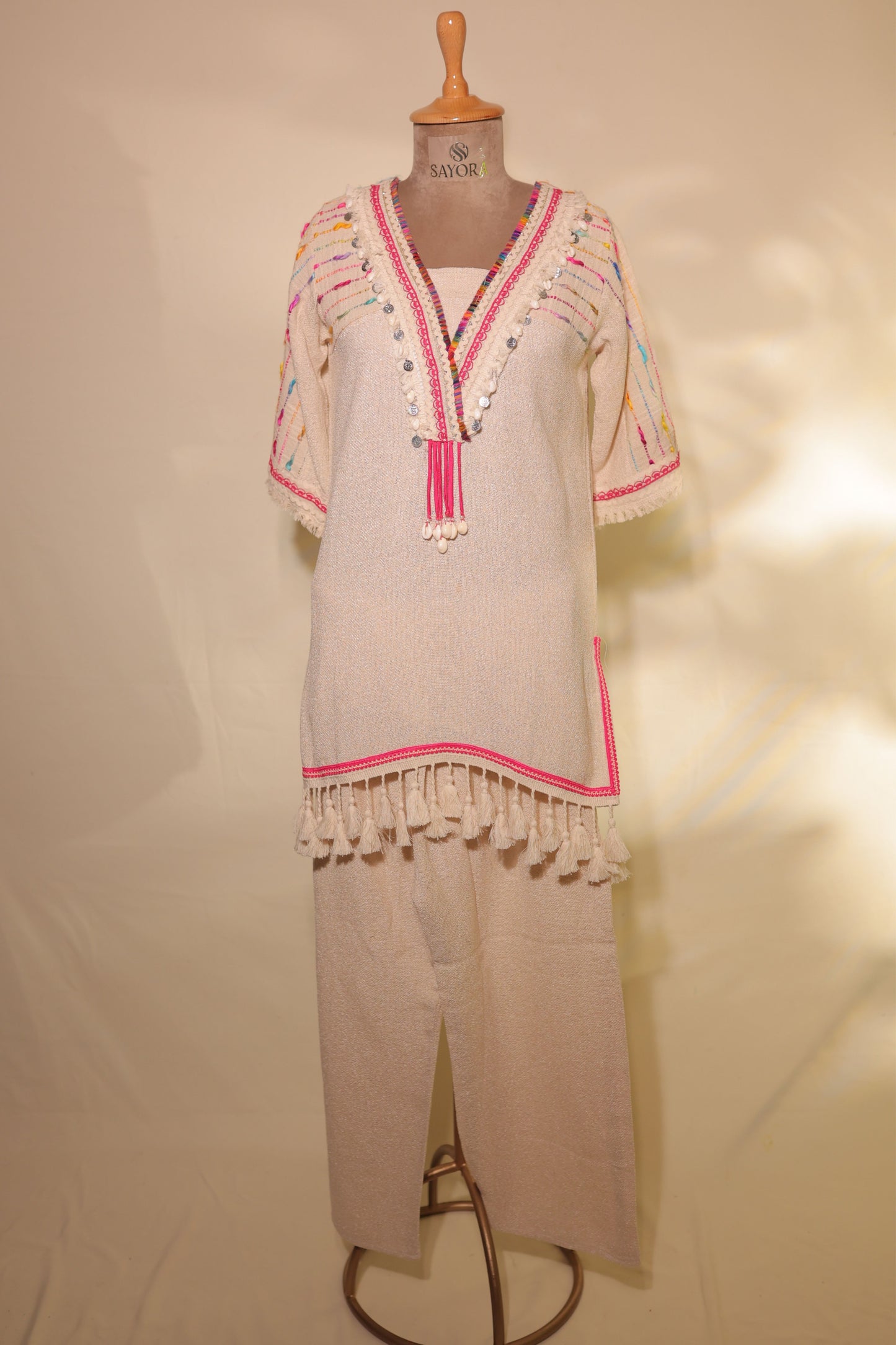 Boho cowrie special jute linen designer Co-ord set