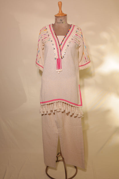 Boho cowrie special jute linen designer Co-ord set