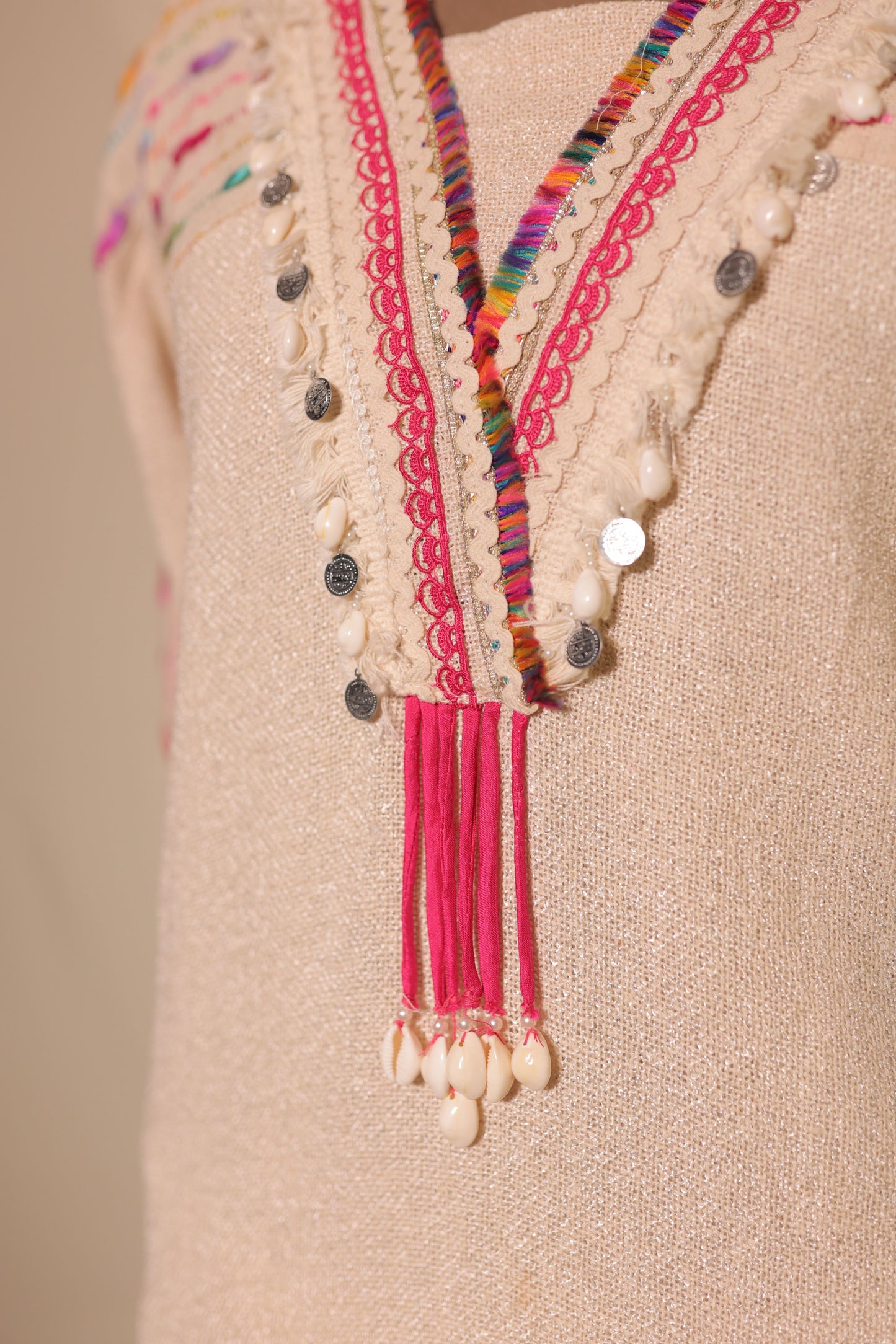 Boho cowrie special jute linen designer Co-ord set