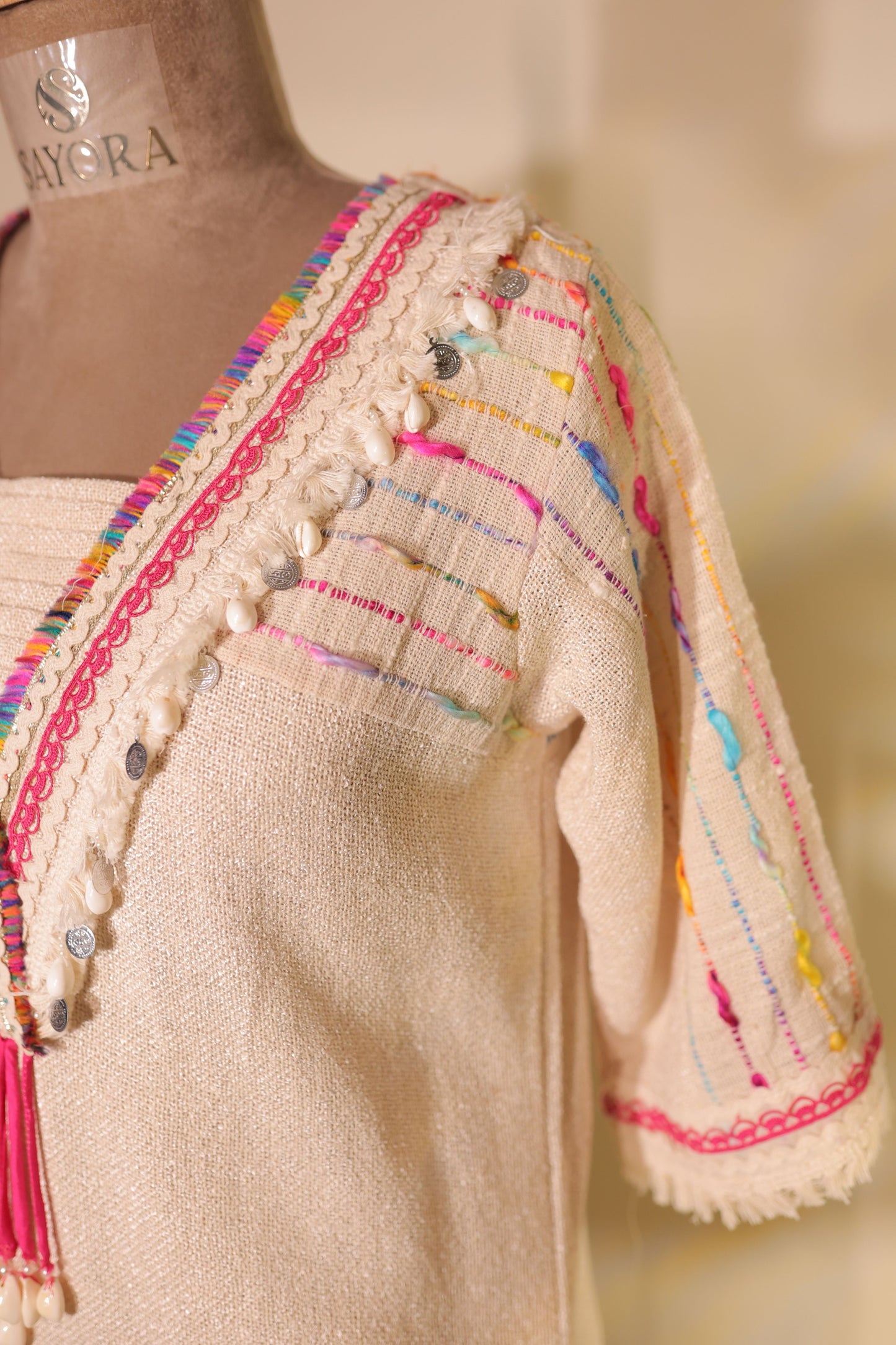 Boho cowrie special jute linen designer Co-ord set