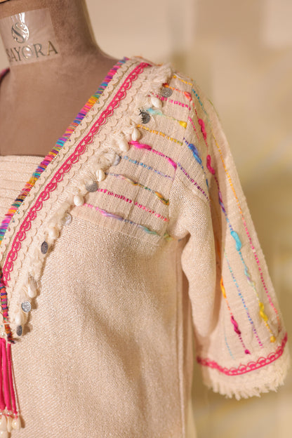 Boho cowrie special jute linen designer Co-ord set