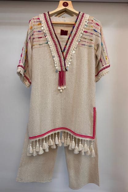 Boho cowrie special jute linen designer Co-ord set