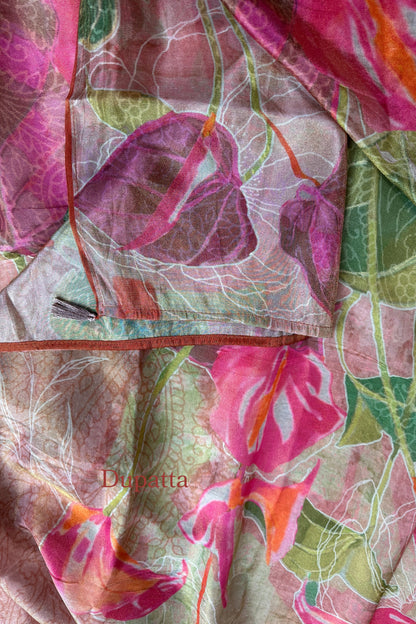 Semi-Stitched Chinon,Mint Green Suit Set with Digital Printing And Dori Work