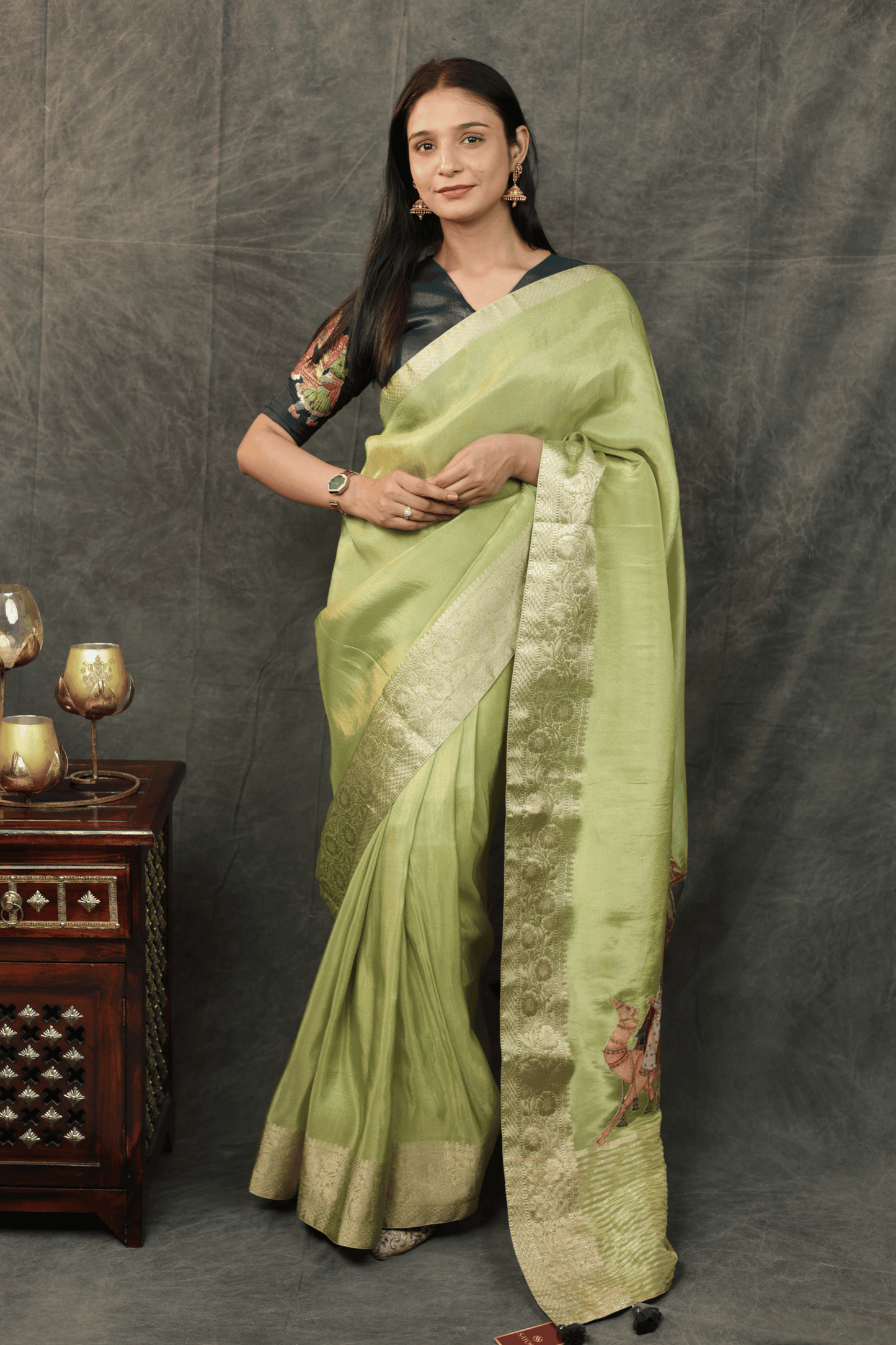 'Shehnai' Silk Saree with Stitched Designer Threadwork Blouse