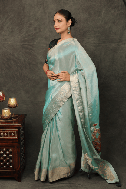 'Shehnai' Silk Saree with Stitched Designer Threadwork Blouse