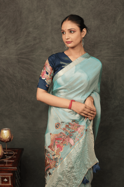 'Shehnai' Silk Saree with Stitched Designer Threadwork Blouse