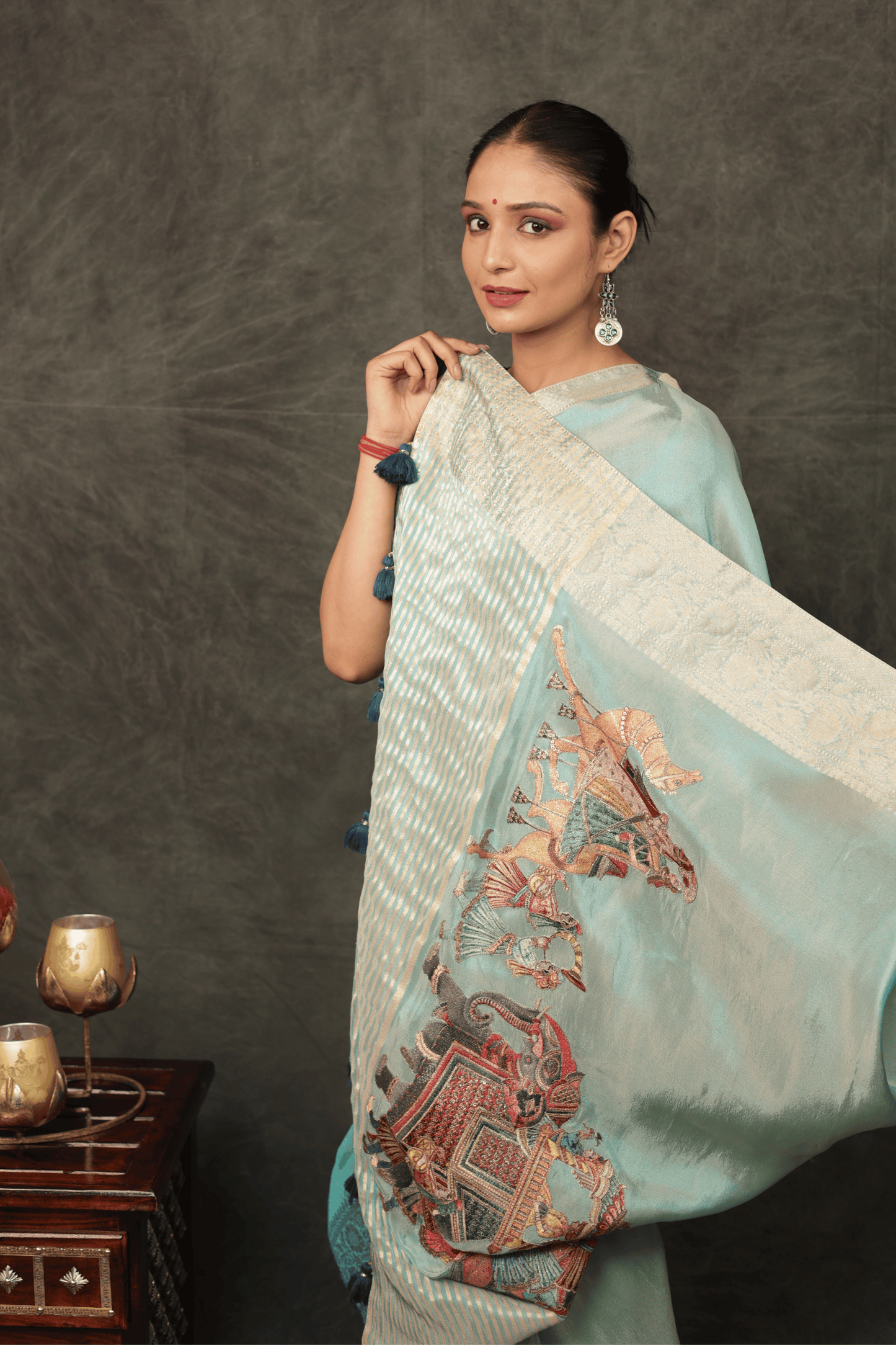 'Shehnai' Silk Saree with Stitched Designer Threadwork Blouse