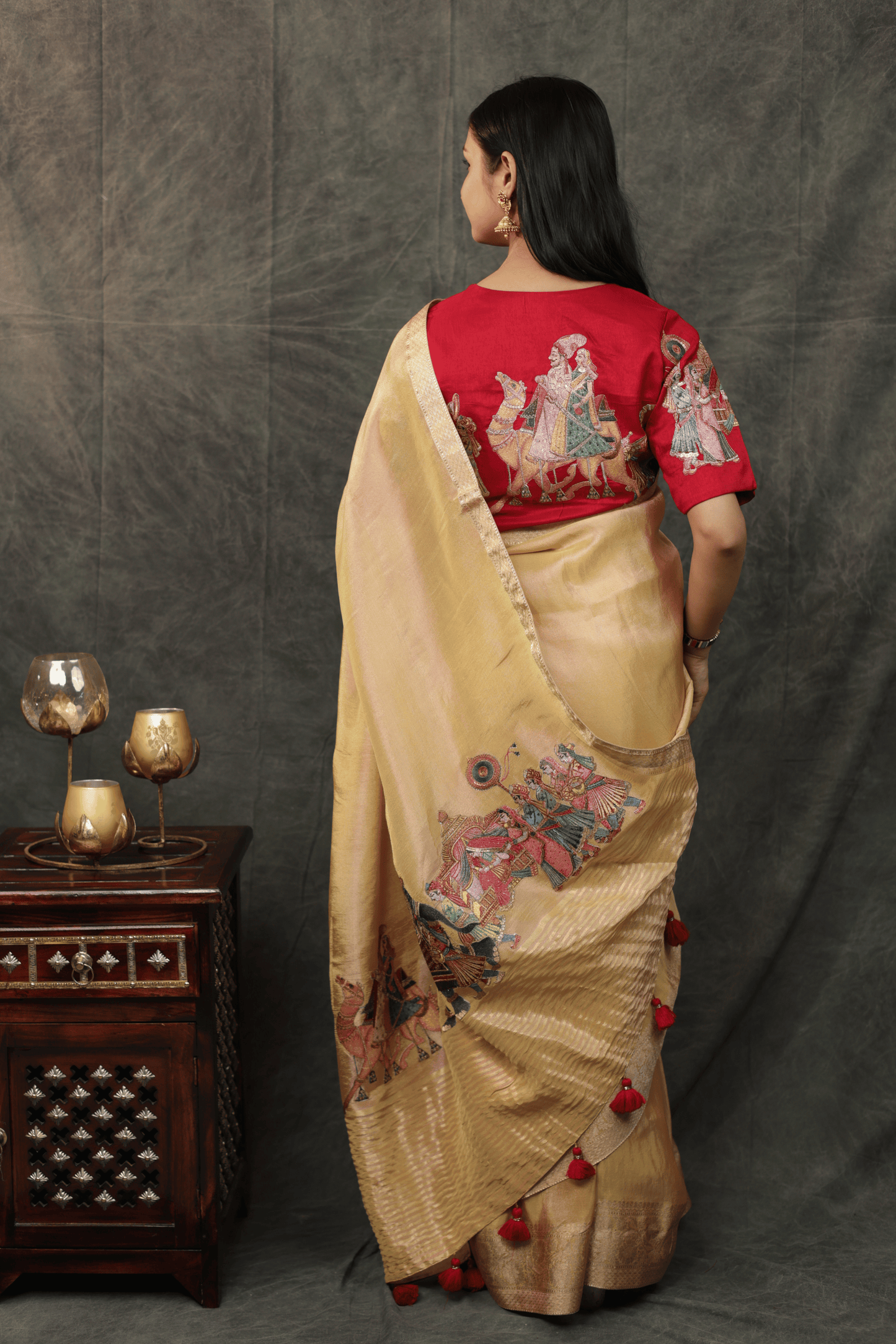 'Shehnai' Silk Saree with Stitched Designer Threadwork Blouse
