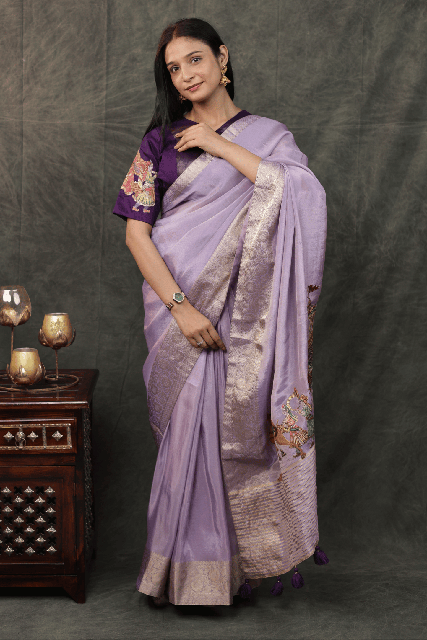 'Shehnai' Silk Saree with Stitched Designer Threadwork Blouse