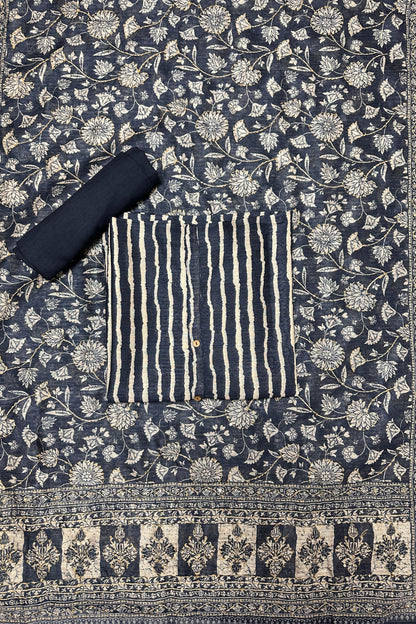 Striped Navy Blue Colour 3 piece Unstitched Suit Set