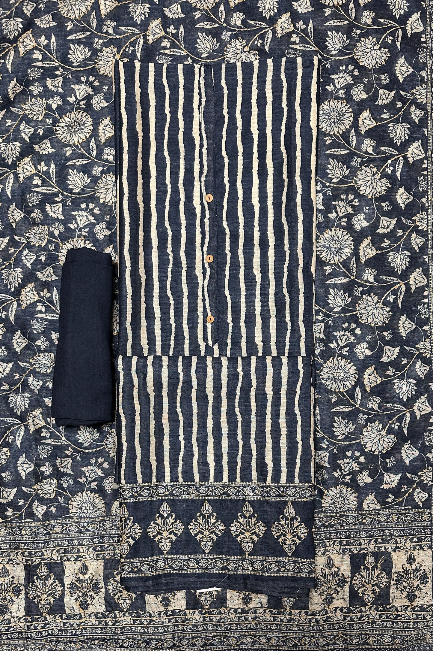 Striped Navy Blue Colour 3 piece Unstitched Suit Set