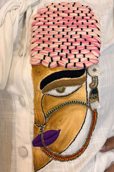 The Braided Muse "White Linen Hand-embroidered Co-ord Set"