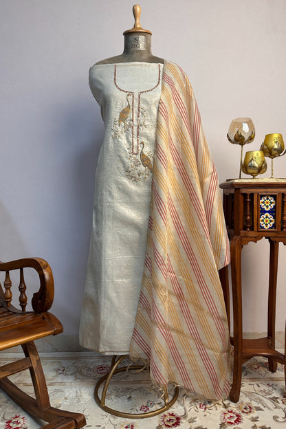Tissue Flamingo Zardozi Embroidered Unstitched Suit Set