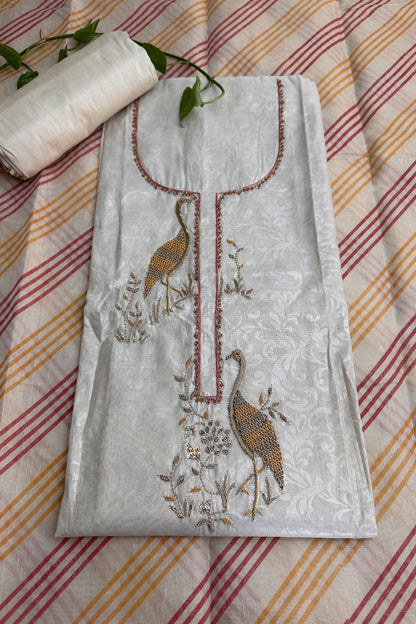 Tissue Flamingo Zardozi Embroidered Unstitched Suit Set