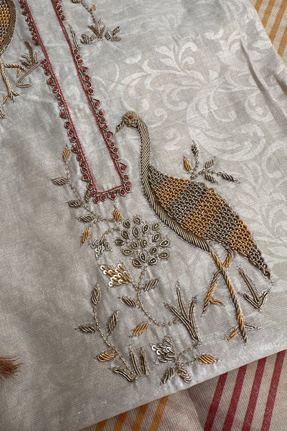 Tissue Flamingo Zardozi Embroidered Unstitched Suit Set