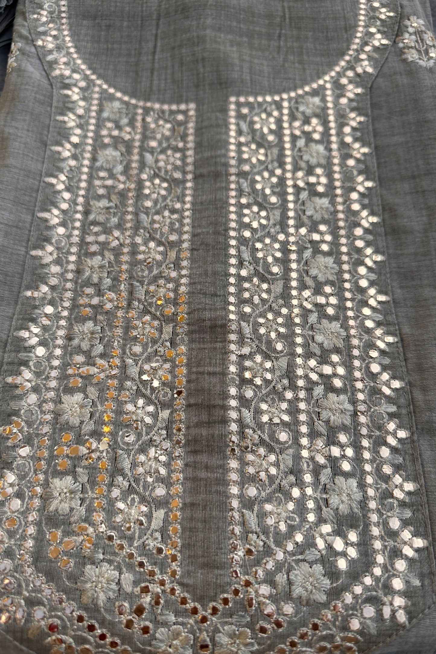 Tussar Linen Thread Embroidered Unstitched Suit Set With Designer Dupatta