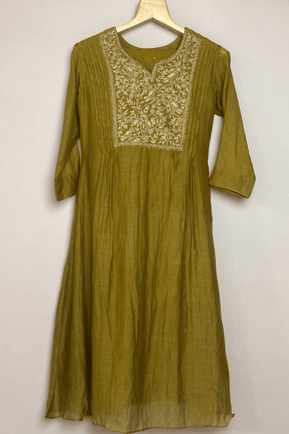 Zardozi embroidered parrot mulchanderi A line suit