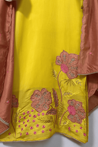 Yellow embroidered suit