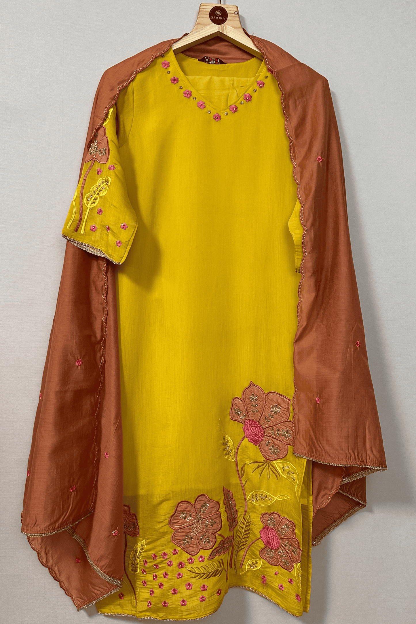 Yellow embroidered suit